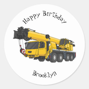 Crane truck cartoon illustratie ronde sticker