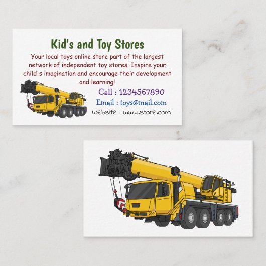 Crane truck cartoon illustratie visitekaartje (Voorkant / Achterkant)
