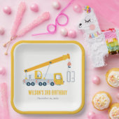 Crane Truck Construction Vehicle Kids Birthday Papieren Bordje (Feest)