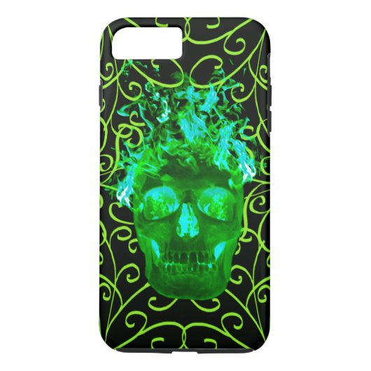 Crâne vert feu iPhone 7 Coque (Dos)