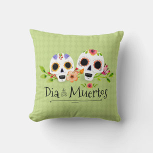 Crânes à sucre florales Dia de Muertos Coussin d