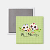 Crânes à sucre florales Dia de Muertos | Magnet (Recto/Verso)