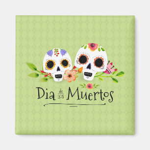 Crânes à sucre florales Dia de Muertos   Magnet