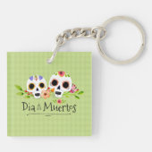 Crânes à sucre florales Dia de Muertos | Porte-clé (Dos)
