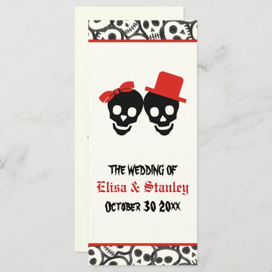 Crânes amusants Programme de mariage rouge Hallowe (Devant / Derrière)