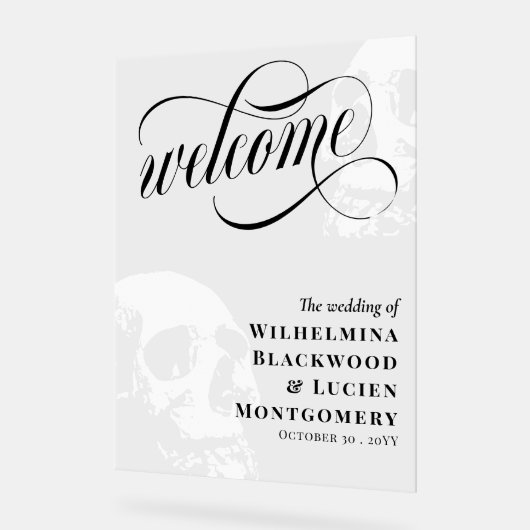 Crânes blancs Halloween Goth Mariage Bienvenue (Angle)