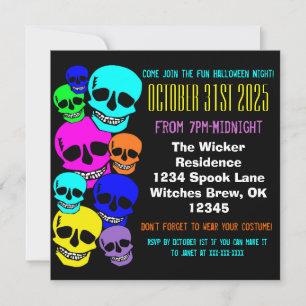 Crânes colorés brillants invitations d'Halloween