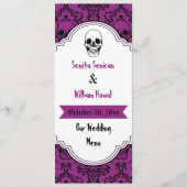 Crânes damask noir, violet mariage carte menu (Devant)