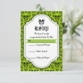 Crânes damask vert, noir mariage Halloween RSVP (Debout devant)