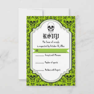 Crânes damask vert, noir mariage Halloween RSVP
