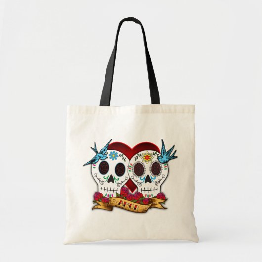 Crânes d'amour avec le sac d'oiseaux bleus (Devant)
