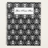 Crânes de sucre chic damassé blanc sur noir (Devant)