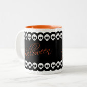 Crânes d'Halloween Noir Blanc et Mug orange (Devant gauche)