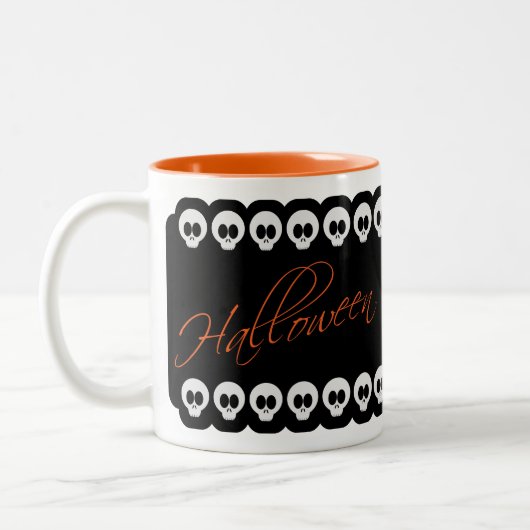 Crânes d'Halloween Noir Blanc et Mug orange (Gauche)
