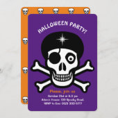 Crânes d'Halloween sur invitation orange et purpIe (Devant / Derrière)