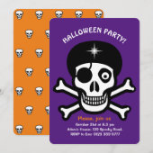 crânes d'Halloween sur invitation orange et violet (Devant / Derrière)