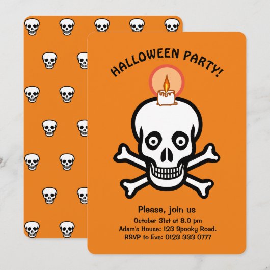 Crânes effrayants d'Halloween sur invitation orang (Devant / Derrière)