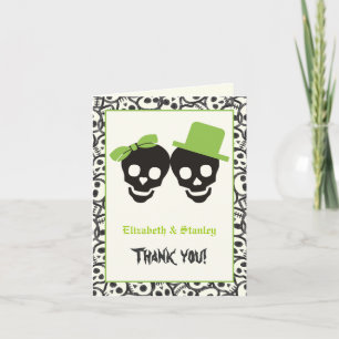 Crânes élégants Halloween mariage vert Merci