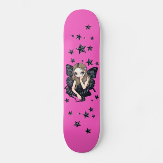 Crânes et étoiles fée gothique rose Skateboard (Recto)
