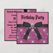 Crânes et Pois roses Invitations d'anniversaire (Devant / Derrière)