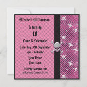 Crânes et Pois roses Invitations d'anniversaire (Dos)