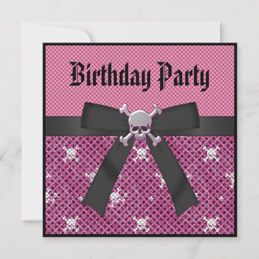 Crânes et Pois roses Invitations d'anniversaire (Devant)