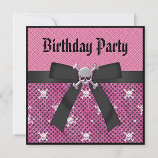 Crânes et Pois roses Invitations d'anniversaire