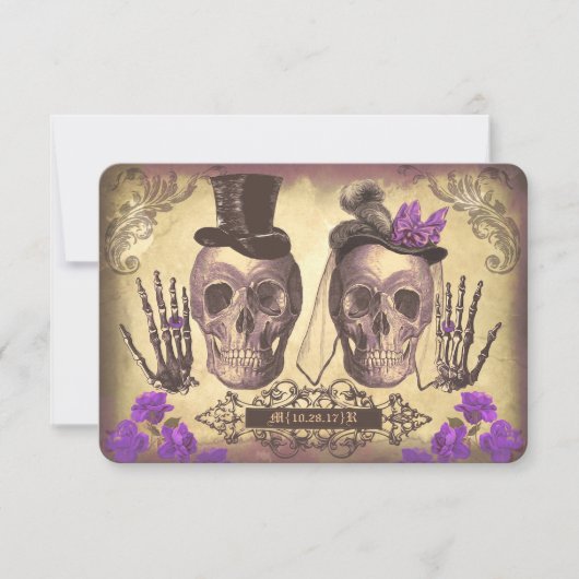 Crânes gothiques Journée des cartes RSVP de mariag (Devant)