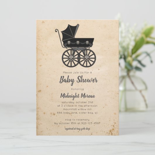Crânes gothiques Poudre Baby shower Invitation (Debout devant)