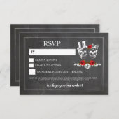 Crânes mariages RSVP Cartes de mâchoires Roses crâ (Devant / Derrière)