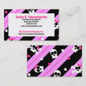 Crânes mignons Cartes de visite roses et noirs (Devant / Derrière)