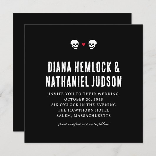 Crânes noirs Faire-part de mariage Goth (Devant / Derrière)