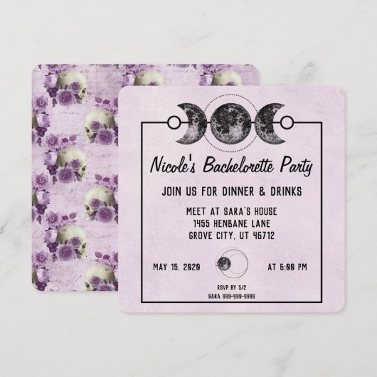 Crânes pourpres Invitations de la fête gothique de (Devant / Derrière)