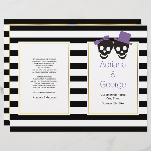 Crânes, rayures violet programme de mariage Hallow (Devant / Derrière)