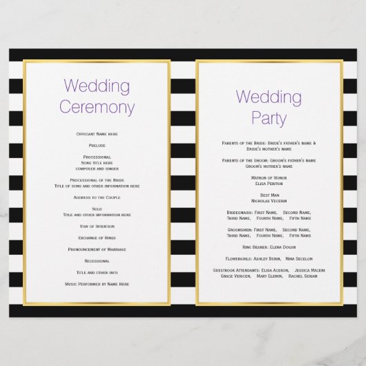 Crânes, rayures violet programme de mariage Hallow (Dos)