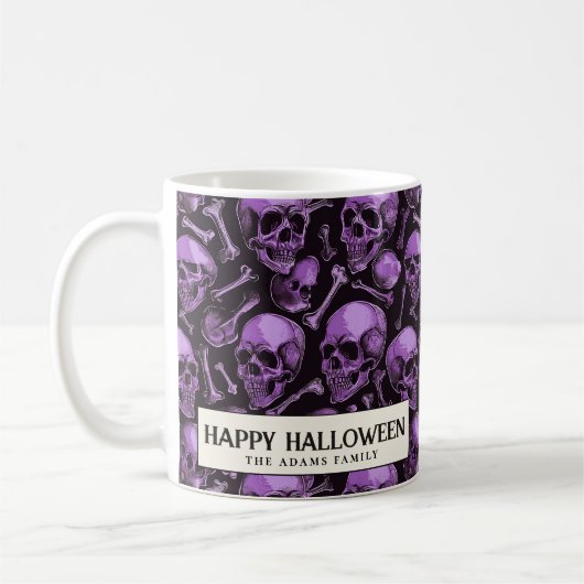 Crânes roses et Mug de café d'Halloween noir (Gauche)