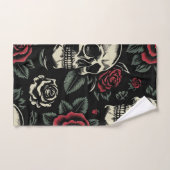 Crânes & Roses Rouges Floral Gothique (Serviette à main)