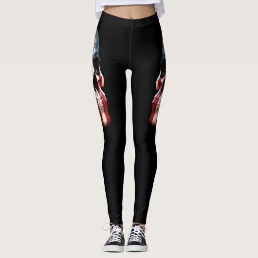 Crânes rouges blancs et bleus sur des leggings noi (Devant)