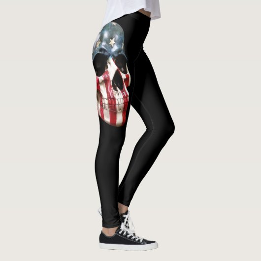 Crânes rouges blancs et bleus sur leggings noirs (Droite)