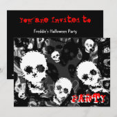 Crânes Spectres B&W invitation rouge pour 'Soirée' (Devant / Derrière)