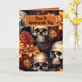 Crânes Spooktacular, Carte de vœux pliée 13 x 18 c (Fleur jaune)