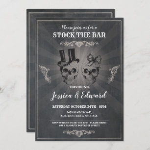 Crânes Stock The Bar Halloween Chalk Invitation