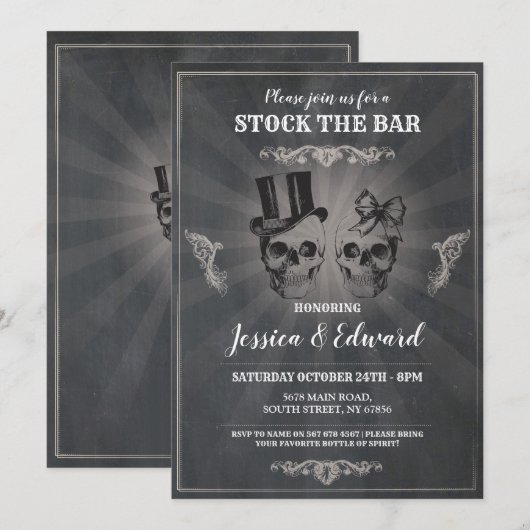 Crânes Stockez Le Bar Halloween Invitation Craie (Devant / Derrière)