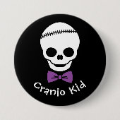 Cranio Kind Boy Skull met Paarse Bowtie Ronde Button 7,6 Cm (Voorkant)