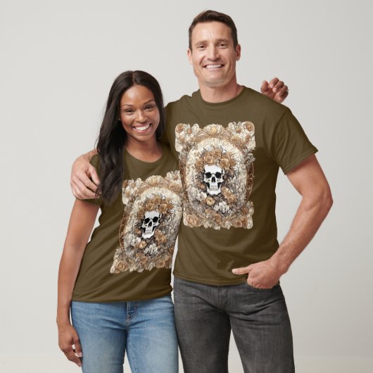 Cranium en Herfst Rozen Art Nouveau Design T-shirt (Unisex)