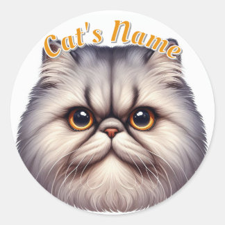 Cranky Grey Langharige Perzische Kat · Gepersonali Ronde Sticker