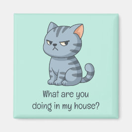Cranky Grey Tabby Cat Funny Text Green Magneet