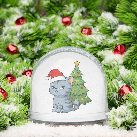 Cranky Grey Tabby Cat Red Hat Christmas Tree (Noël)