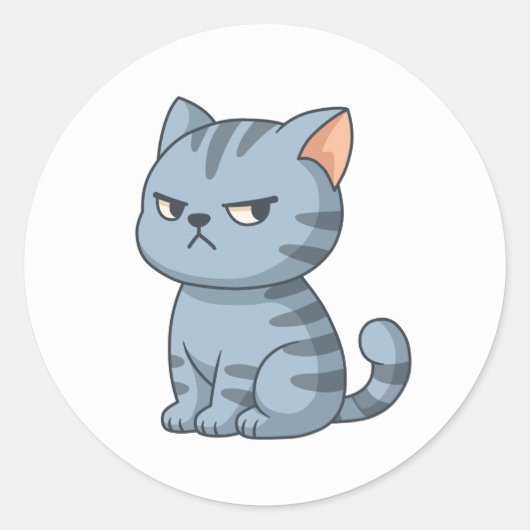 Cranky Grey Tabby Cat Ronde Sticker (Voorkant)