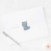 Cranky Grey Tabby Cat Ronde Sticker (Envelop)